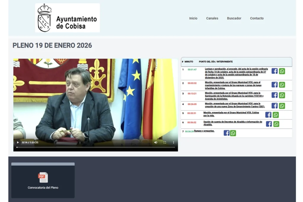 Publicación Publicación organizada de una sesión plenaria en el portal digital del ayuntamiento