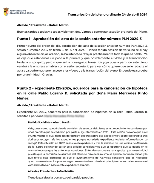 Integración de Transcripción de plenos municipales Transcripción de plenos municipales