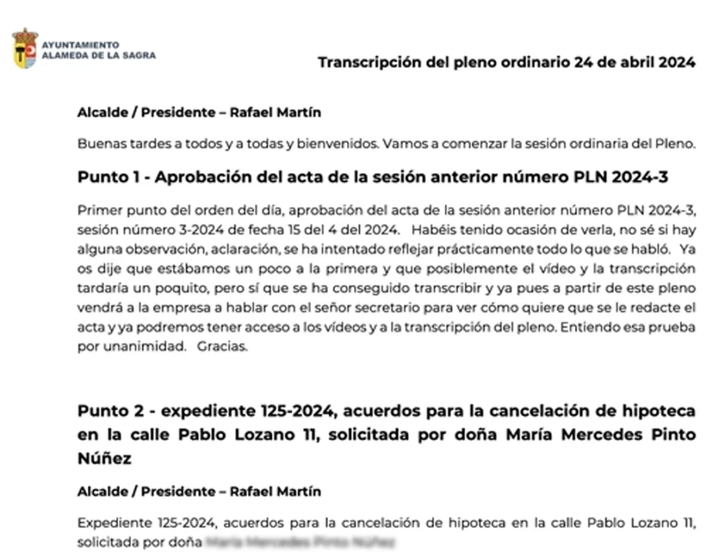 Transcripción de plenos municipales Transcripción de Plenos Municipales